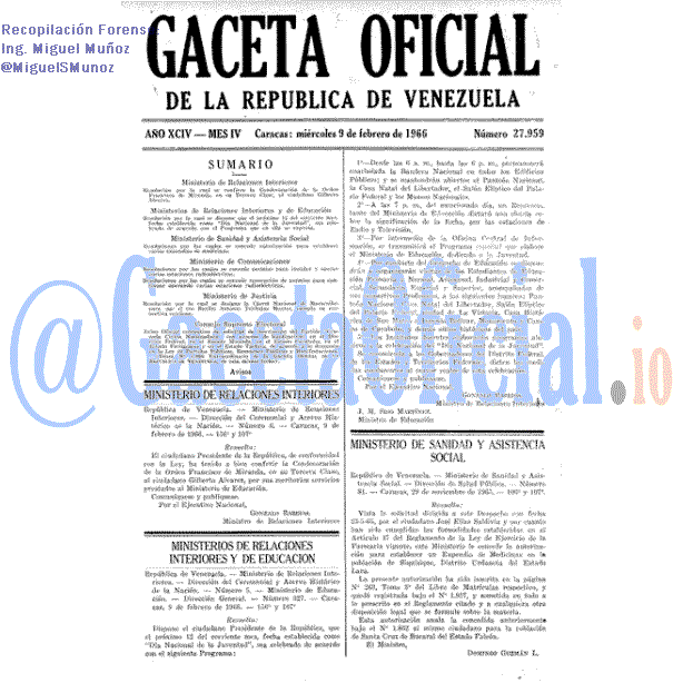 Gaceta Oficial 27959 del 9 Febrero 1966