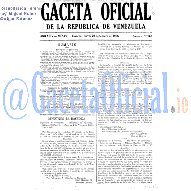 Gaceta Oficial 27960 del 10 Febrero 1966