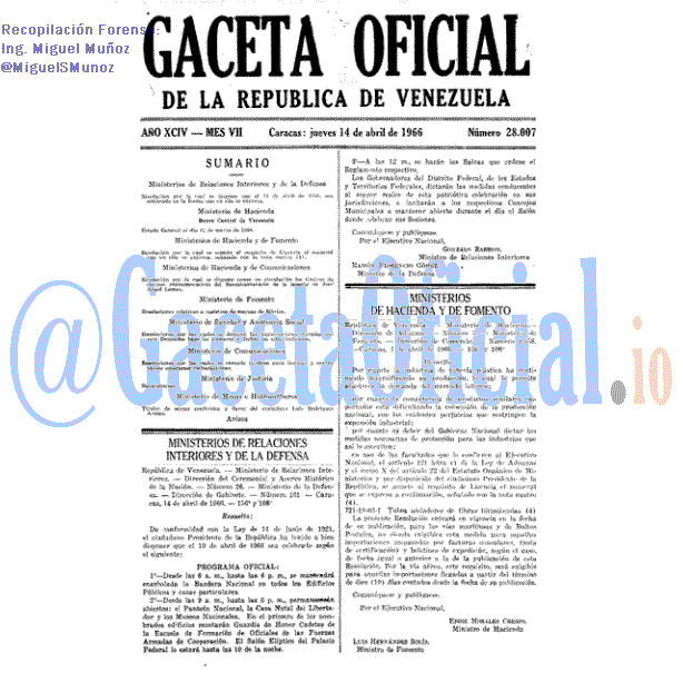 Gaceta Oficial 28007 del 14 Abril 1966