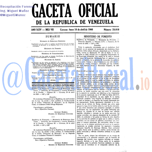 Gaceta Oficial 28010 del 18 Abril 1966