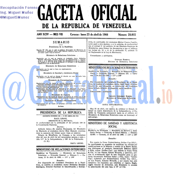 Gaceta Oficial 28015 del 25 Abril 1966