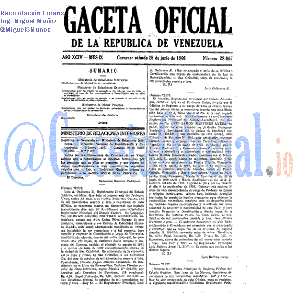 Gaceta Oficial 28067 del 25 Junio 1966