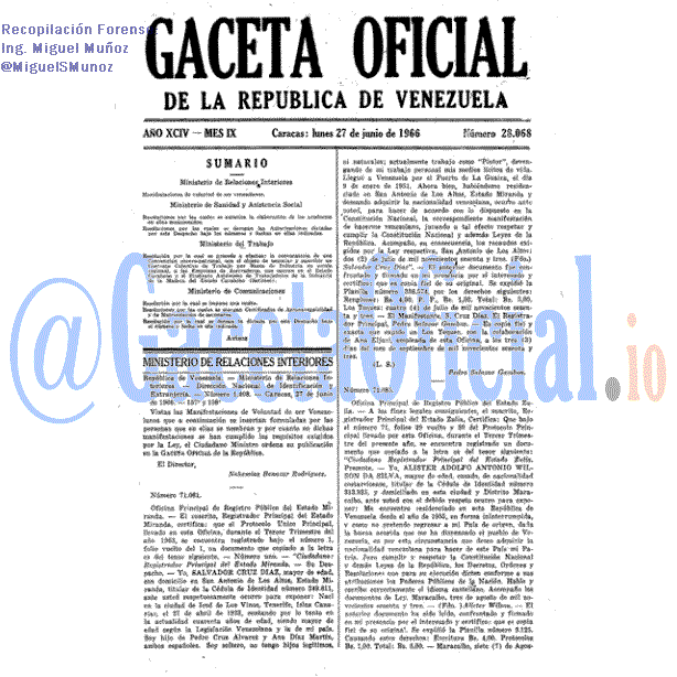 Gaceta Oficial 28068 del 27 Junio 1966