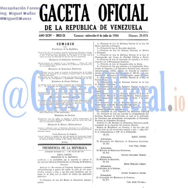 Gaceta Oficial 28075 del 6 Julio 1966