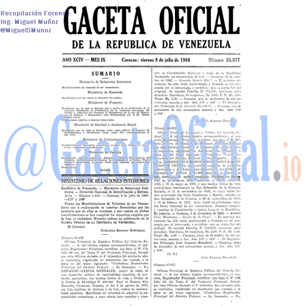 Gaceta Oficial 28077 del 8 Julio 1966