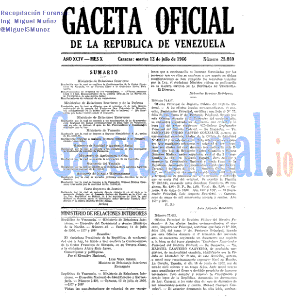Gaceta Oficial 28080 del 12 Julio 1966