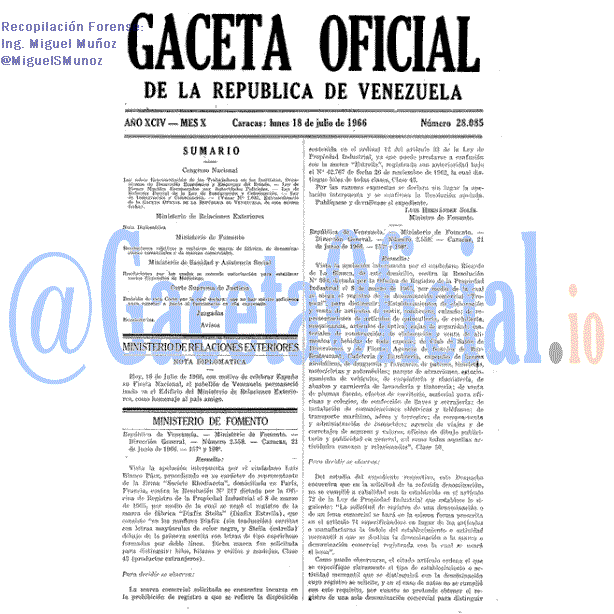 Gaceta Oficial 28085 del 18 Julio 1966