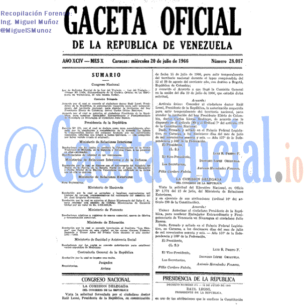 Gaceta Oficial 28087 del 20 Julio 1966