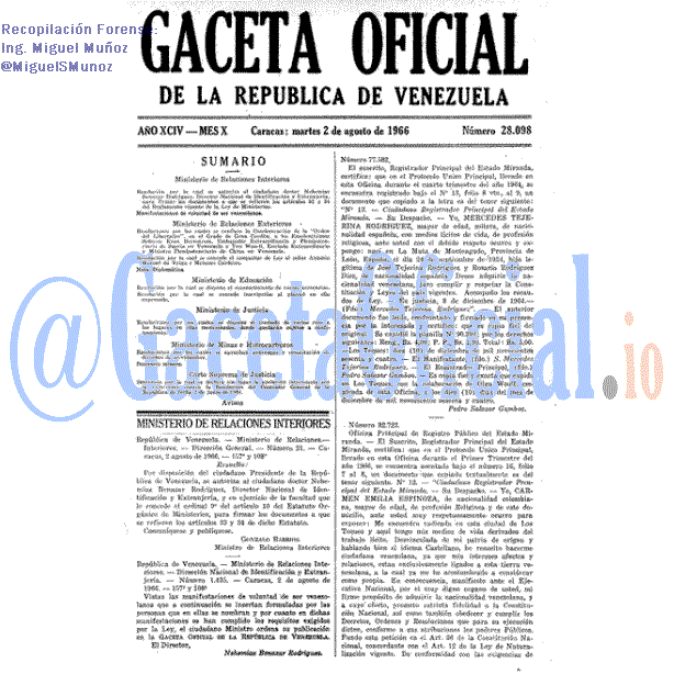 Gaceta Oficial 28098 del 2 Agosto 1966