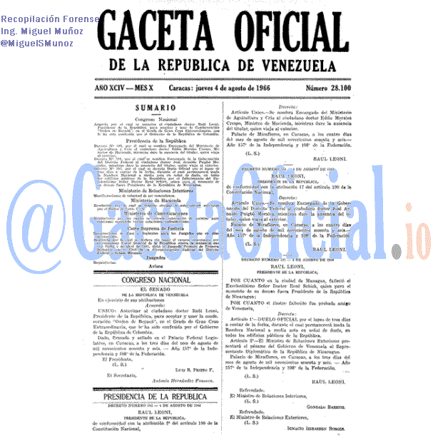 Gaceta Oficial 28100 del 4 Agosto 1966
