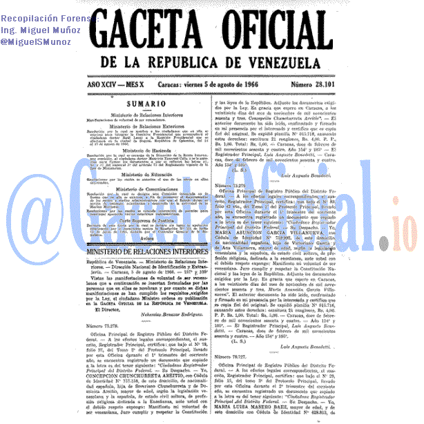 Gaceta Oficial 28101 del 5 Agosto 1966