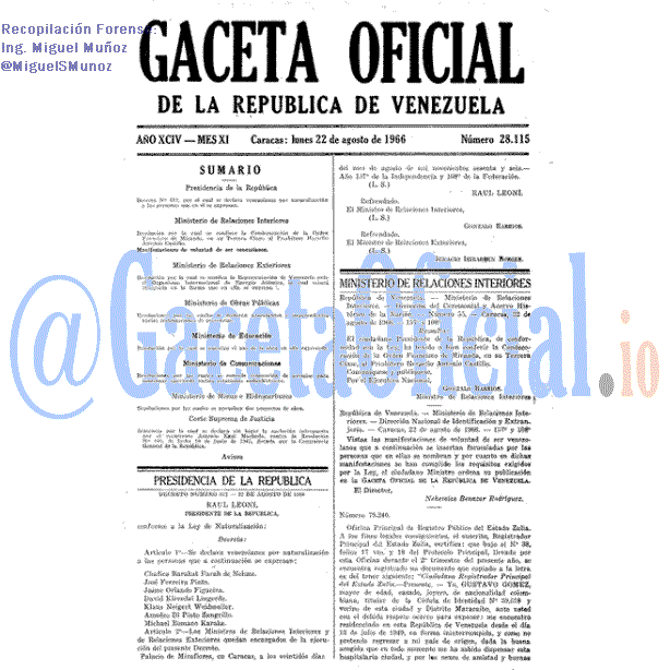 Gaceta Oficial 28115 del 22 Agosto 1966