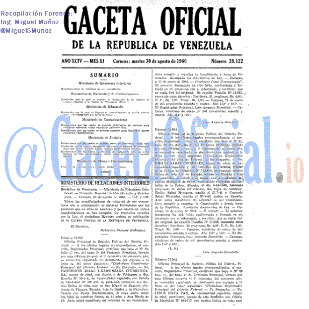Gaceta Oficial 28122 del 30 Agosto 1966