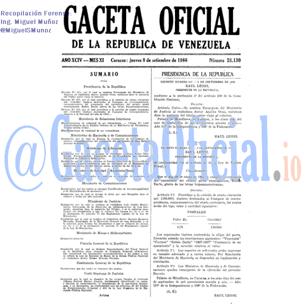 Gaceta Oficial 28130 del 8 Septiembre 1966