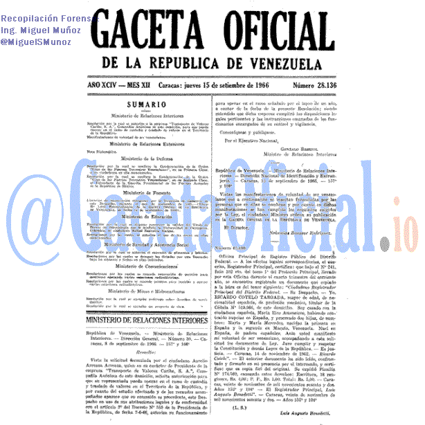 Gaceta Oficial 28136 del 15 Septiembre 1966