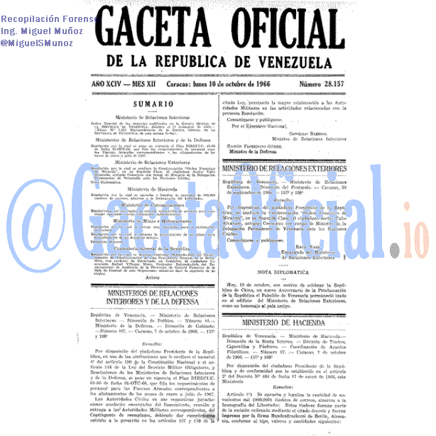 Gaceta Oficial 28157 del 10 Octubre 1966