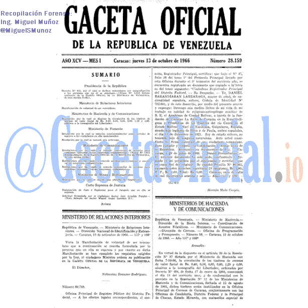 Gaceta Oficial 28159 del 13 Octubre 1966