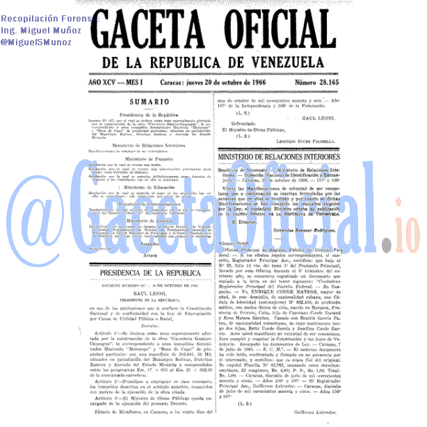 Gaceta Oficial 28165 del 20 Octubre 1966