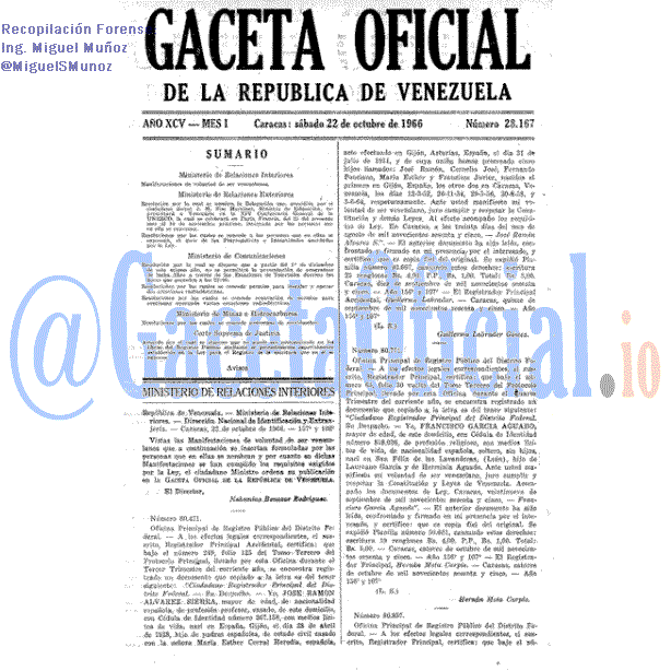 Gaceta Oficial 28167 del 22 Octubre 1966