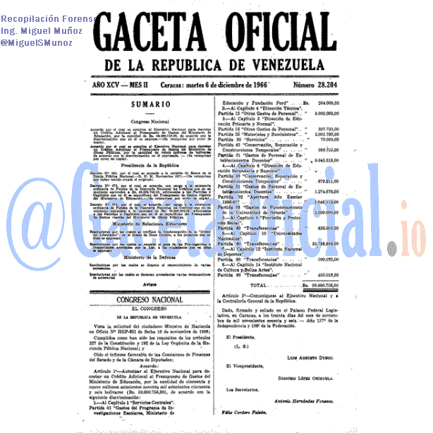 Gaceta Oficial 28204 del 6 Diciembre 1966