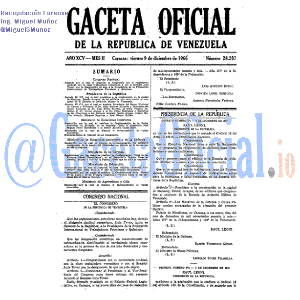 Gaceta Oficial 28207 del 9 Diciembre 1966