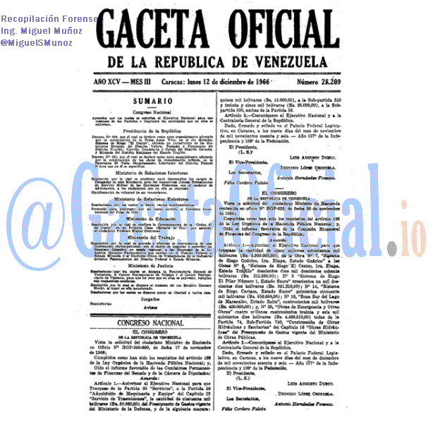Gaceta Oficial 28209 del 12 Diciembre 1966