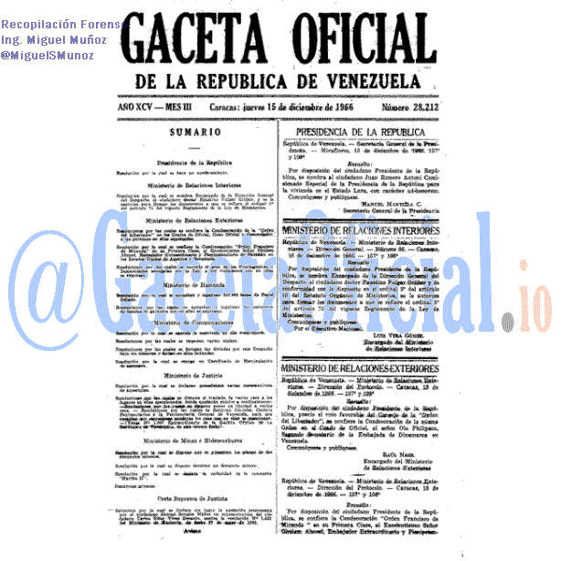 Gaceta Oficial 28212 del 15 Diciembre 1966