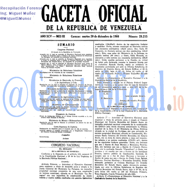 Gaceta Oficial 28215 del 20 Diciembre 1966