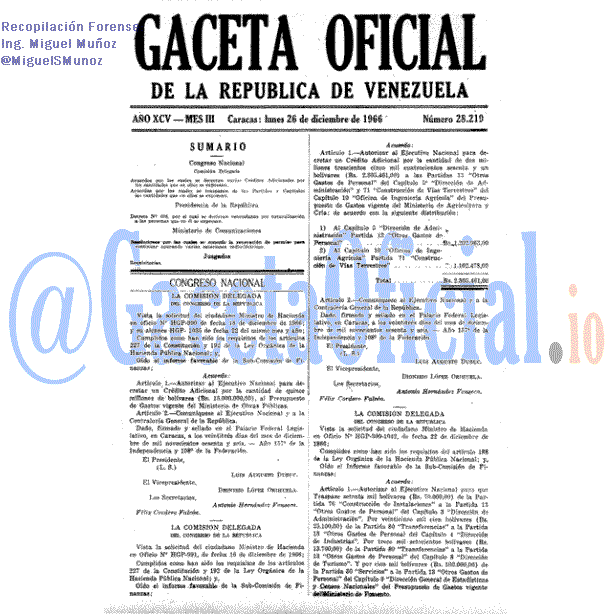 Gaceta Oficial 28219 del 26 Diciembre 1966
