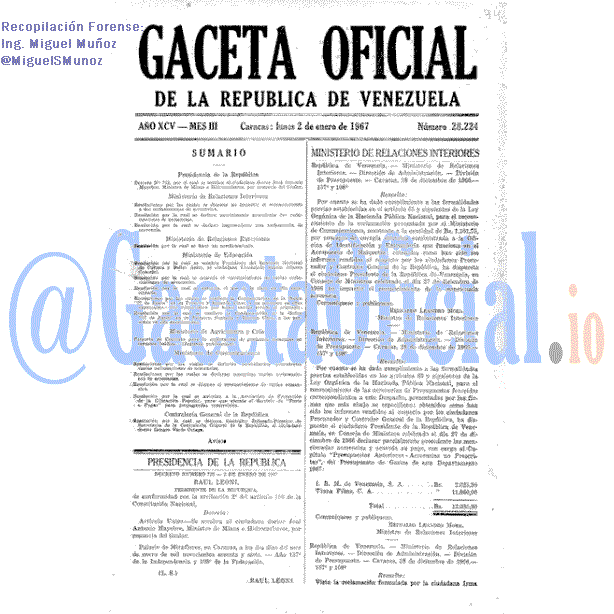 Gaceta Oficial 28224 del 2 Enero 1967