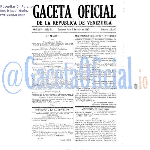 Gaceta Oficial 28230 del 9 Enero 1967