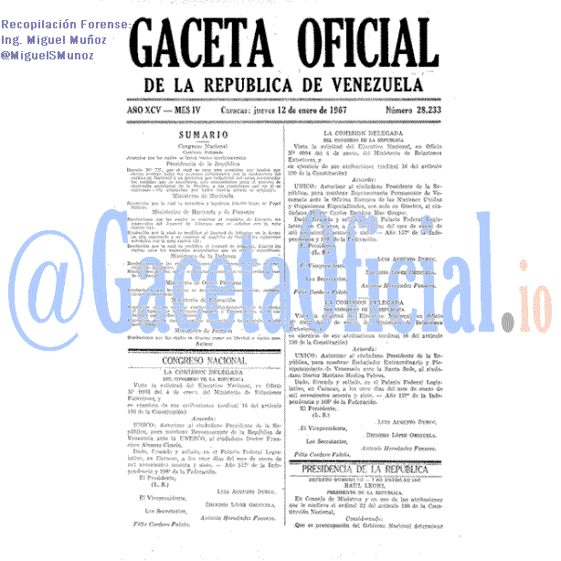 Gaceta Oficial 28233 del 12 Enero 1967