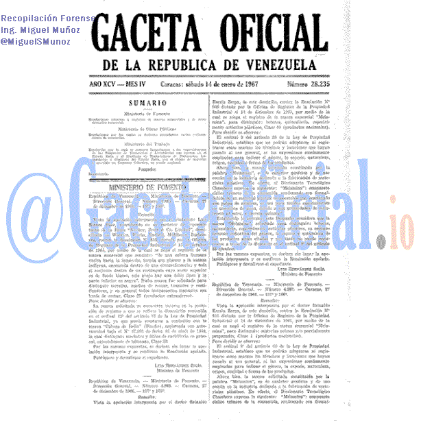 Gaceta Oficial 28235 del 14 Enero 1967