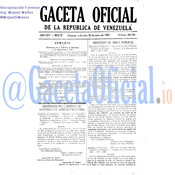 Gaceta Oficial 28238 del 18 Enero 1967