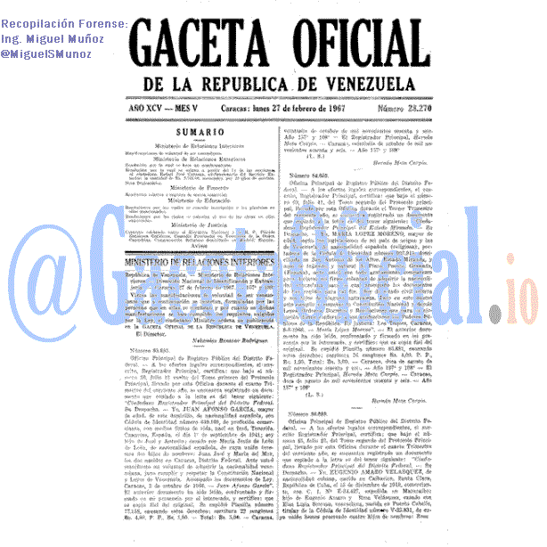 Gaceta Oficial 28270 del 27 Febrero 1967