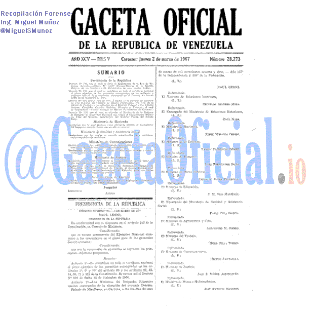 Gaceta Oficial 28273 del 2 Marzo 1967