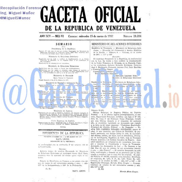 Gaceta Oficial 28284 del 15 Marzo 1967