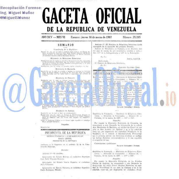 Gaceta Oficial 28285 del 16 Marzo 1967