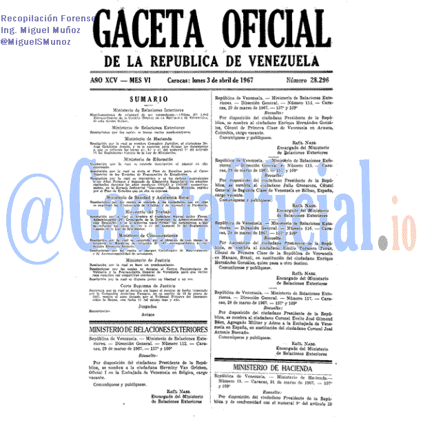 Gaceta Oficial 28296 del 3 Abril 1967