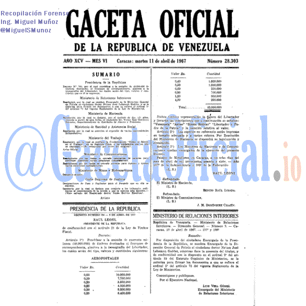 Gaceta Oficial 28303 del 11 Abril 1967