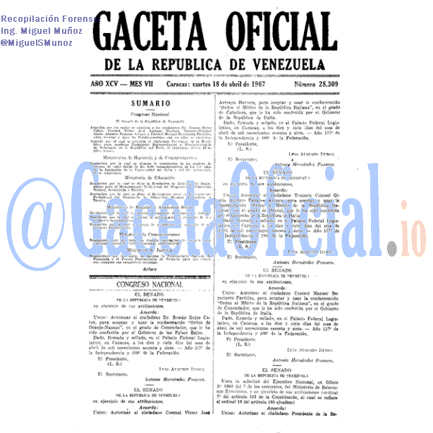 Gaceta Oficial 28309 del 18 Abril 1967