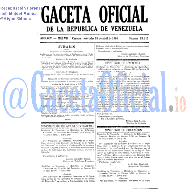 Gaceta Oficial 28315 del 26 Abril 1967