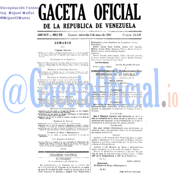 Gaceta Oficial 28320 del 3 Mayo 1967