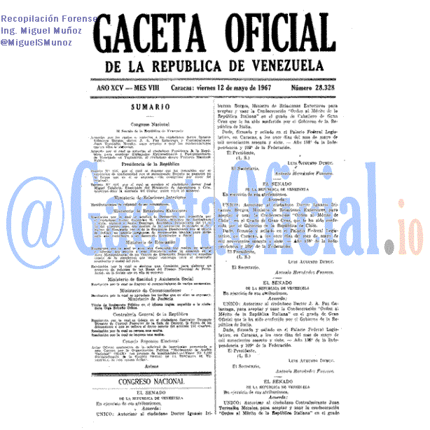 Gaceta Oficial 28328 del 12 Mayo 1967