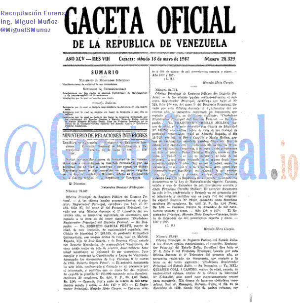 Gaceta Oficial 28329 del 13 Mayo 1967