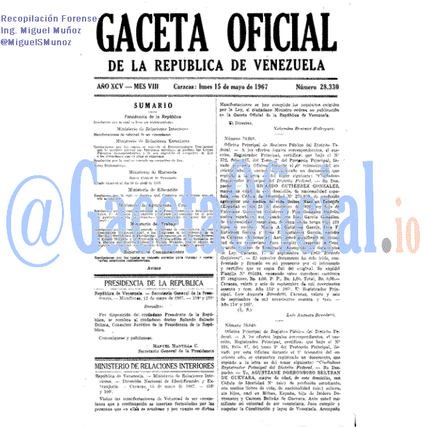 Gaceta Oficial 28330 del 15 Mayo 1967
