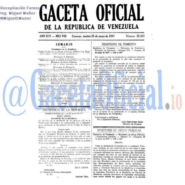 Gaceta Oficial 28337 del 23 Mayo 1967