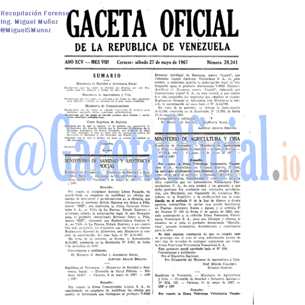 Gaceta Oficial 28341 del 27 Mayo 1967