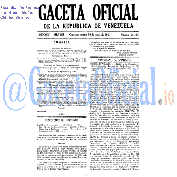 Gaceta Oficial 28343 del 30 Mayo 1967