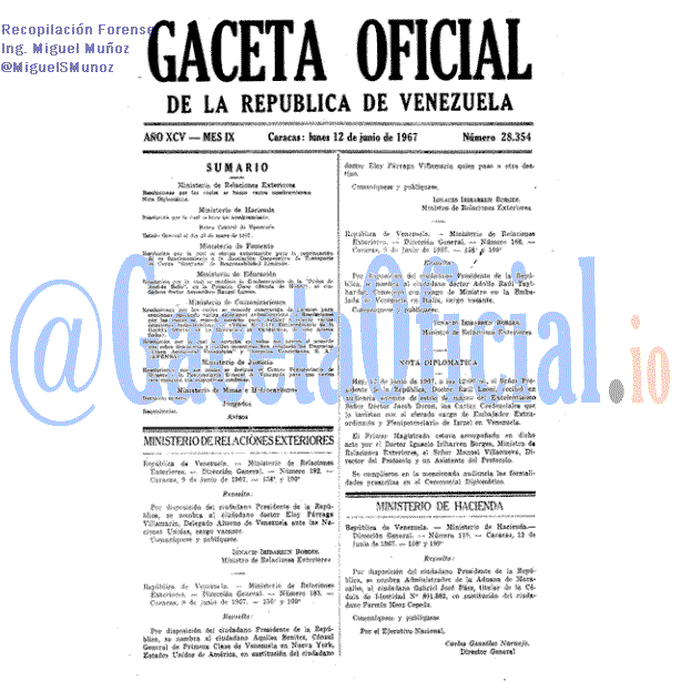 Gaceta Oficial 28354 del 12 Junio 1967